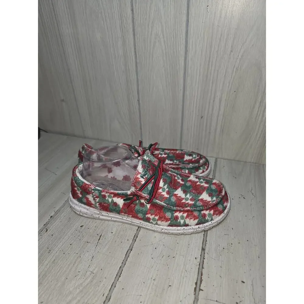 Hey Dude Wendy Funk Winter Wonderland Shoes Christmas Tree Sz 9 Comfort Slip Ons